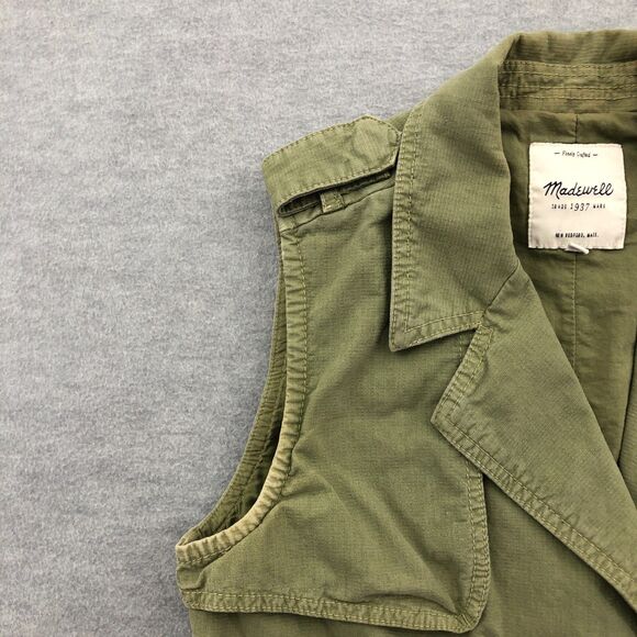 Madewell Safari Military Vest Womens Size XS Olive Green Rip Stop Cotton Spandex - Picture 2 of 16